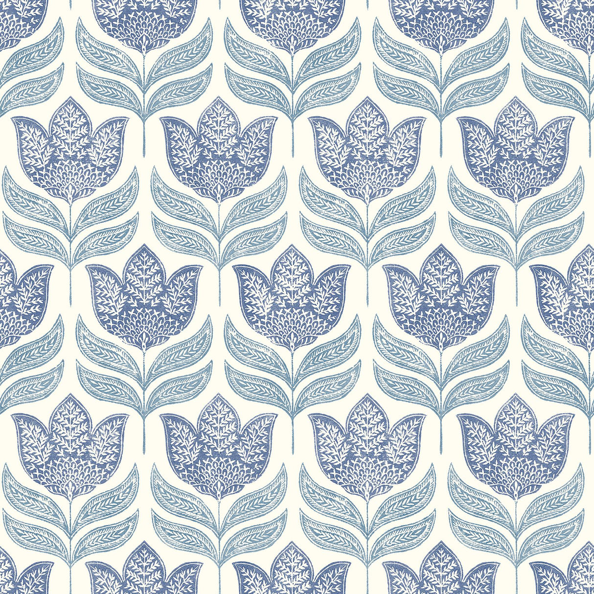 York Cathal Blue Tulip Block Print Wallpaper