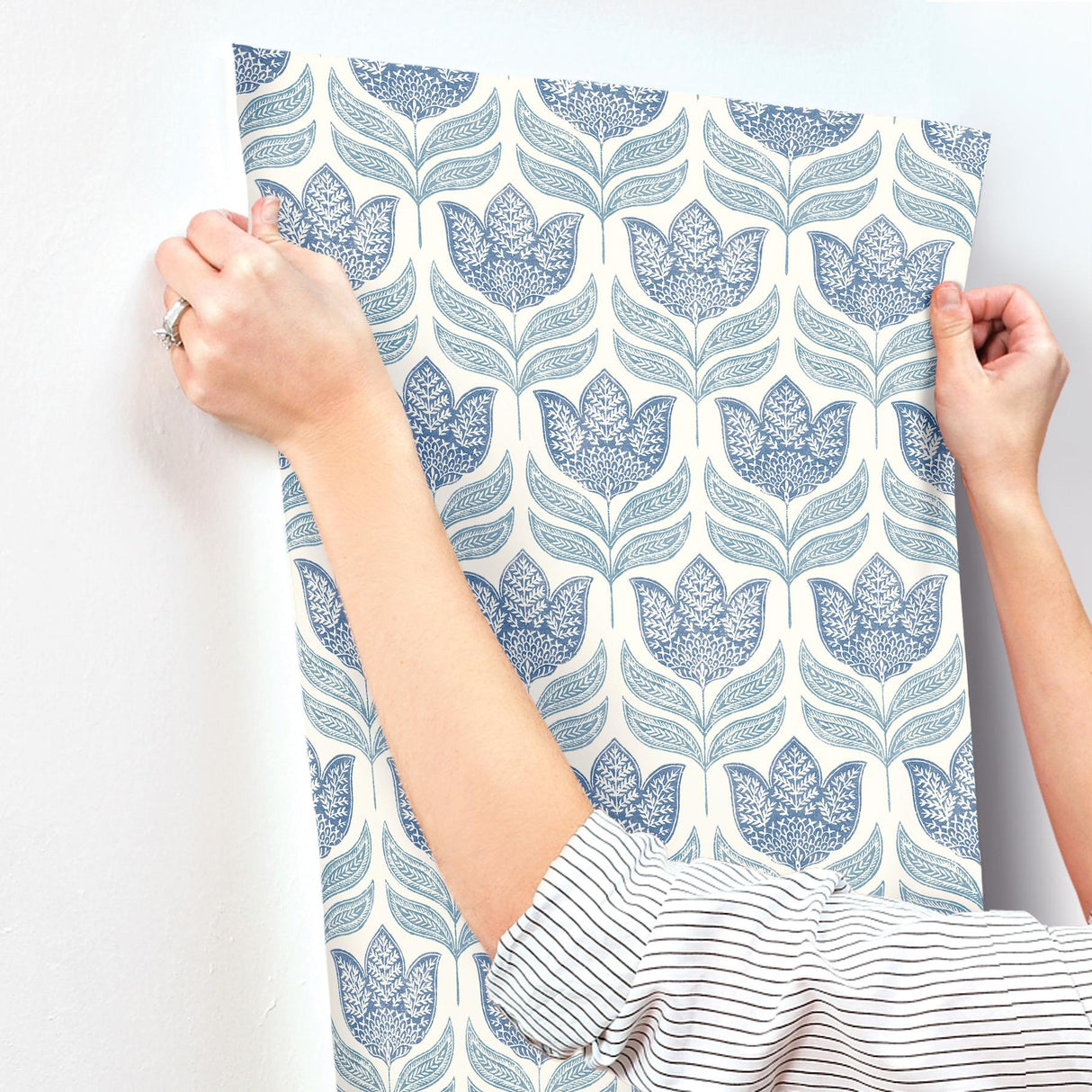 York Cathal Blue Tulip Block Print Wallpaper