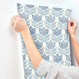 York Cathal Blue Tulip Block Print Wallpaper