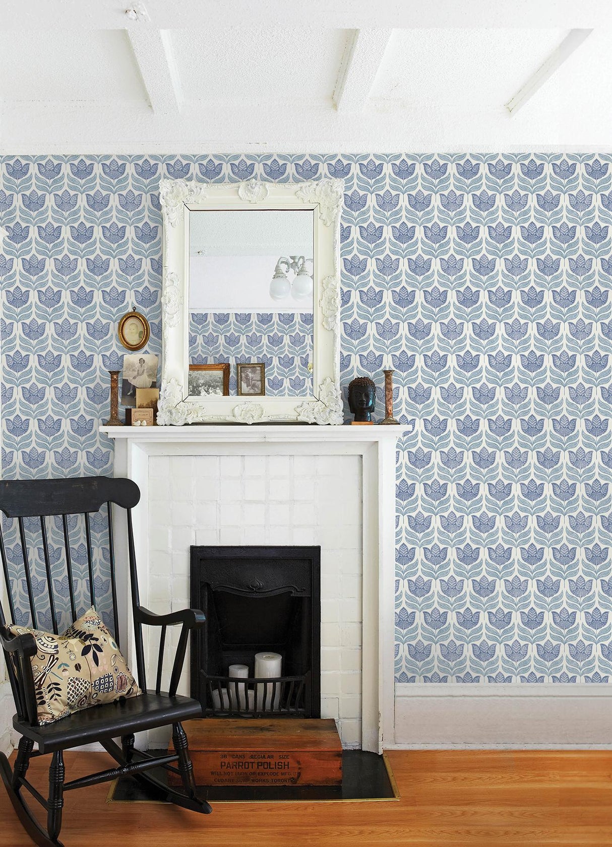York Cathal Blue Tulip Block Print Wallpaper