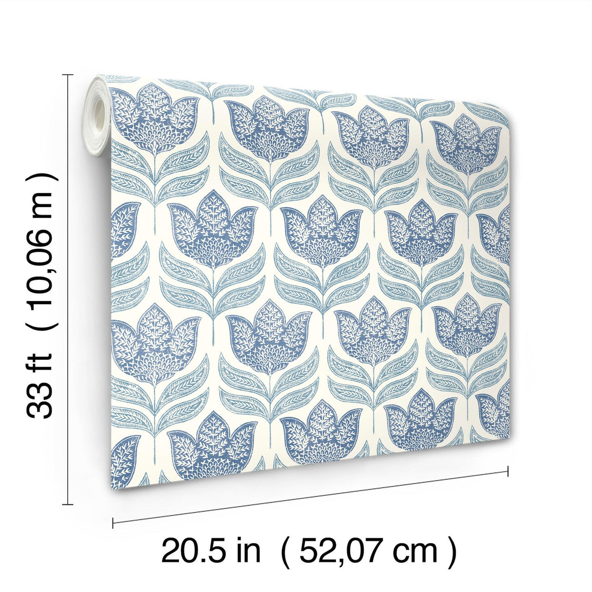 York Cathal Blue Tulip Block Print Wallpaper