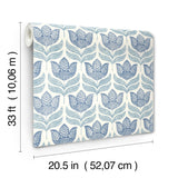 York Cathal Blue Tulip Block Print Wallpaper