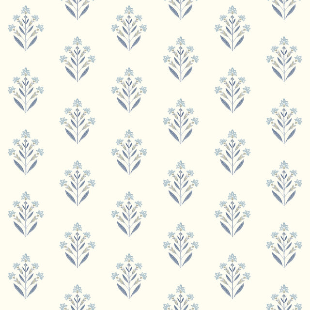 York Kova Blue Floral Crest Wallpaper