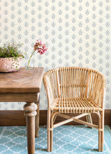 York Kova Blue Floral Crest Wallpaper