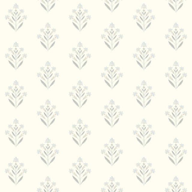 York Kova Light Blue Floral Crest Wallpaper