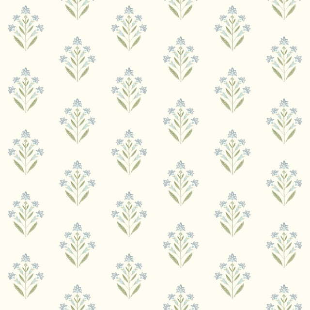 York Kova Aquamarine Floral Crest Wallpaper