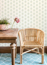 York Kova Aquamarine Floral Crest Wallpaper