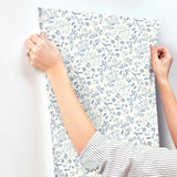 York Tarragon Blue Dainty Meadow Wallpaper