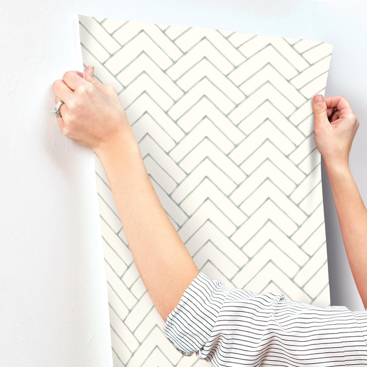 York Oswin Teal Tiered Herringbone Wallpaper