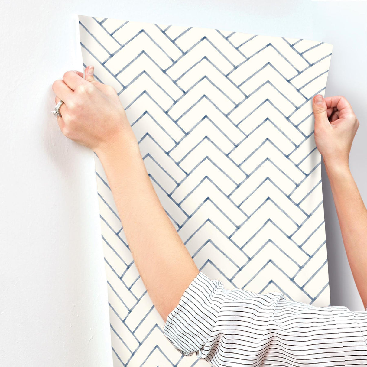 York Oswin Navy Tiered Herringbone Wallpaper