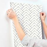 York Oswin Navy Tiered Herringbone Wallpaper