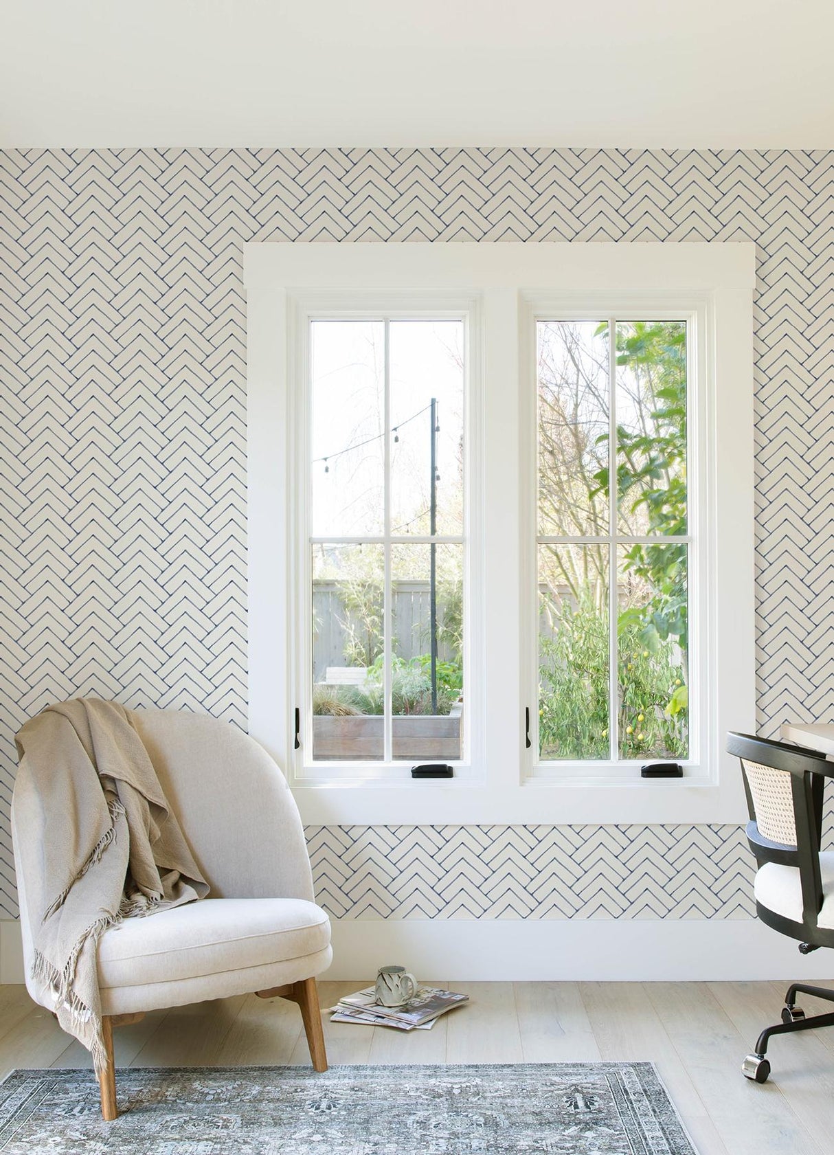 York Oswin Navy Tiered Herringbone Wallpaper