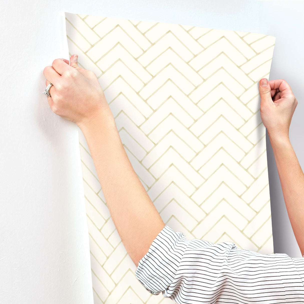 York Oswin Light Yellow Tiered Herringbone Wallpaper