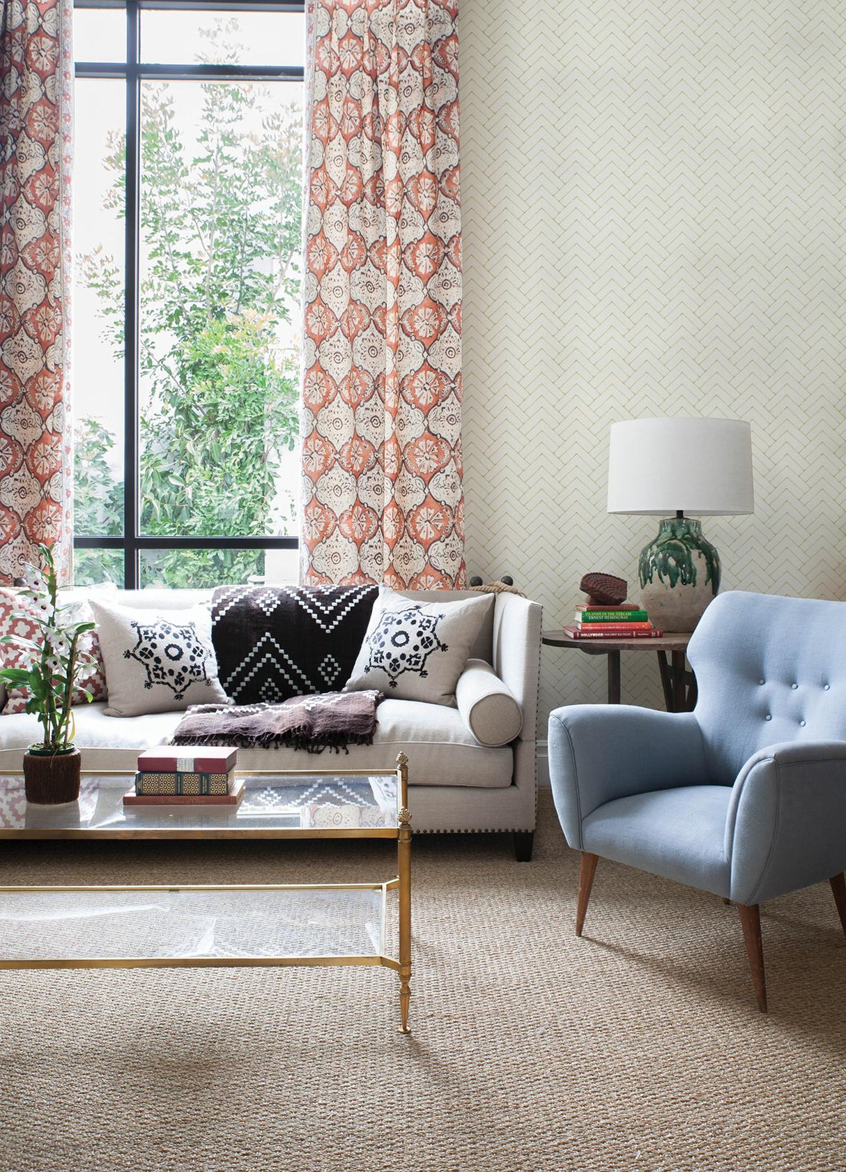 York Oswin Light Yellow Tiered Herringbone Wallpaper