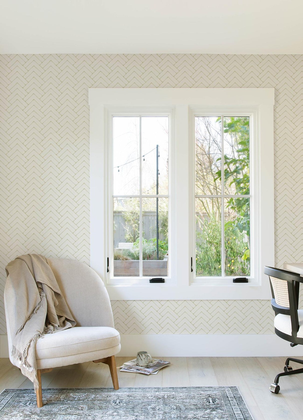 York Oswin Light Yellow Tiered Herringbone Wallpaper