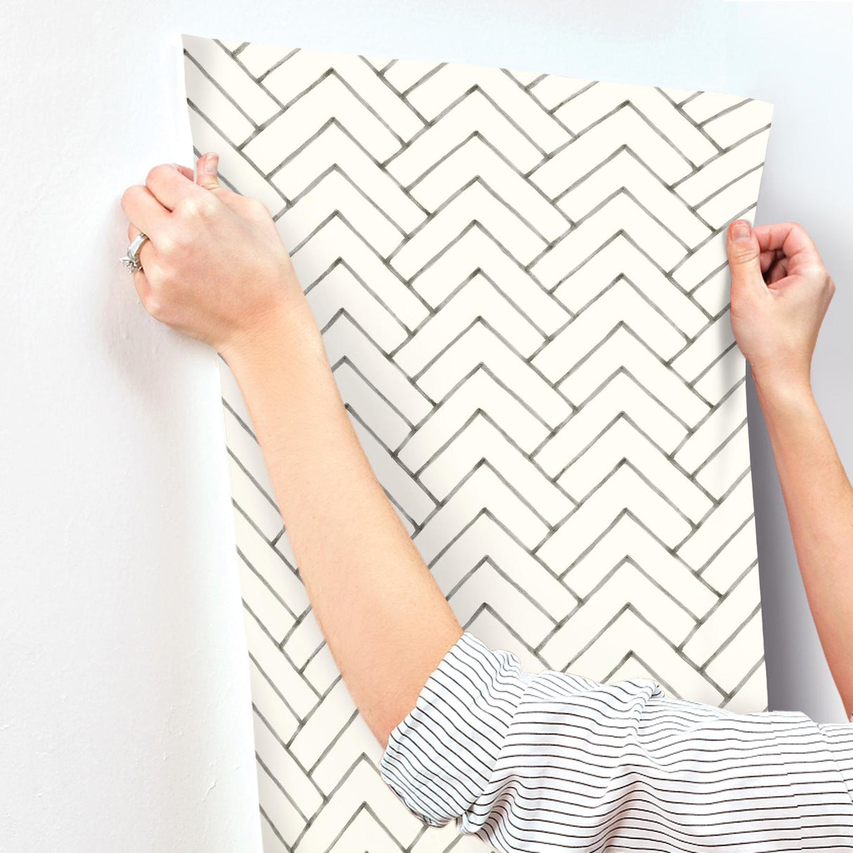 York Oswin Black Tiered Herringbone Wallpaper