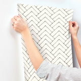York Oswin Black Tiered Herringbone Wallpaper