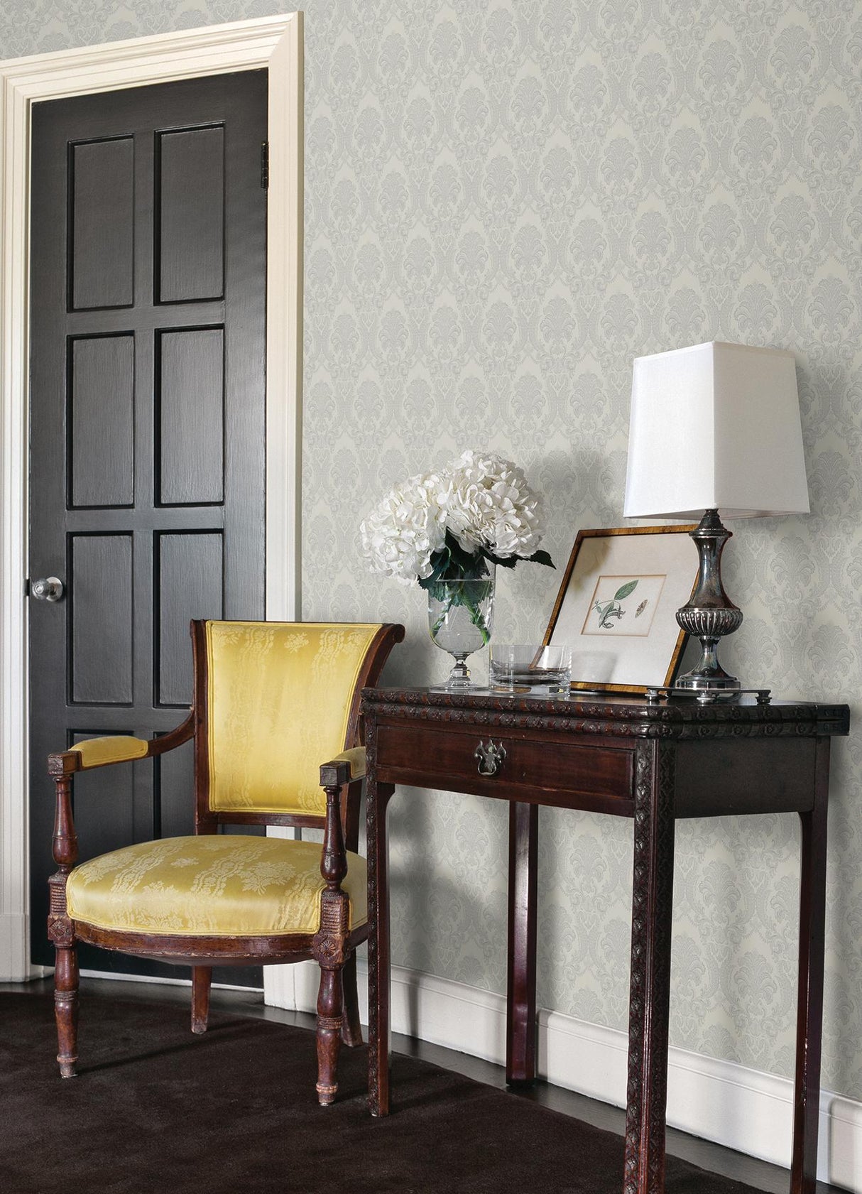 York Renatta Silver Damask Wallpaper