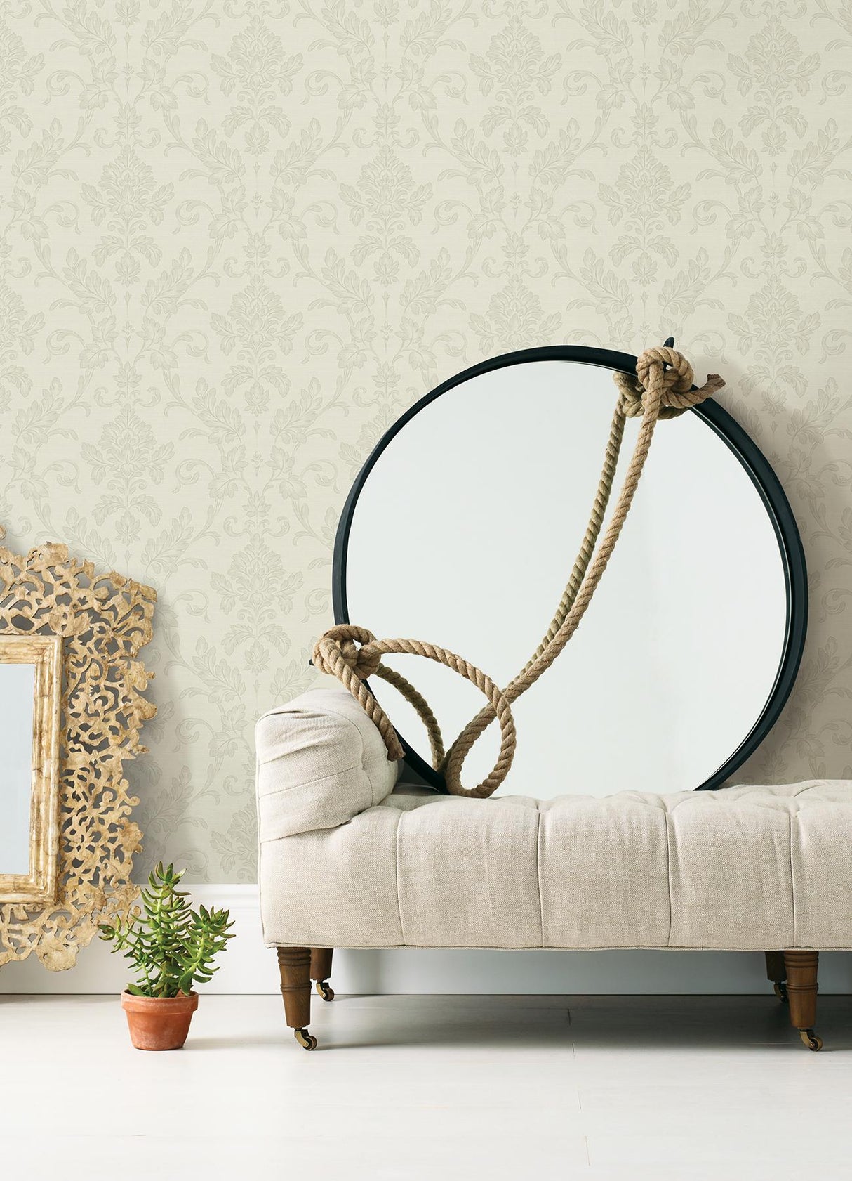 York Antonella Silver Scroll Wallpaper