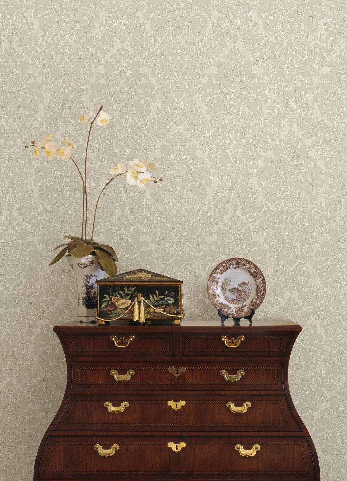 York Betina White Damask Wallpaper