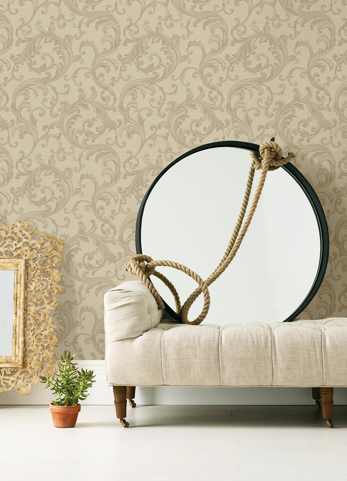 York Noemi Taupe Acanthus Wallpaper