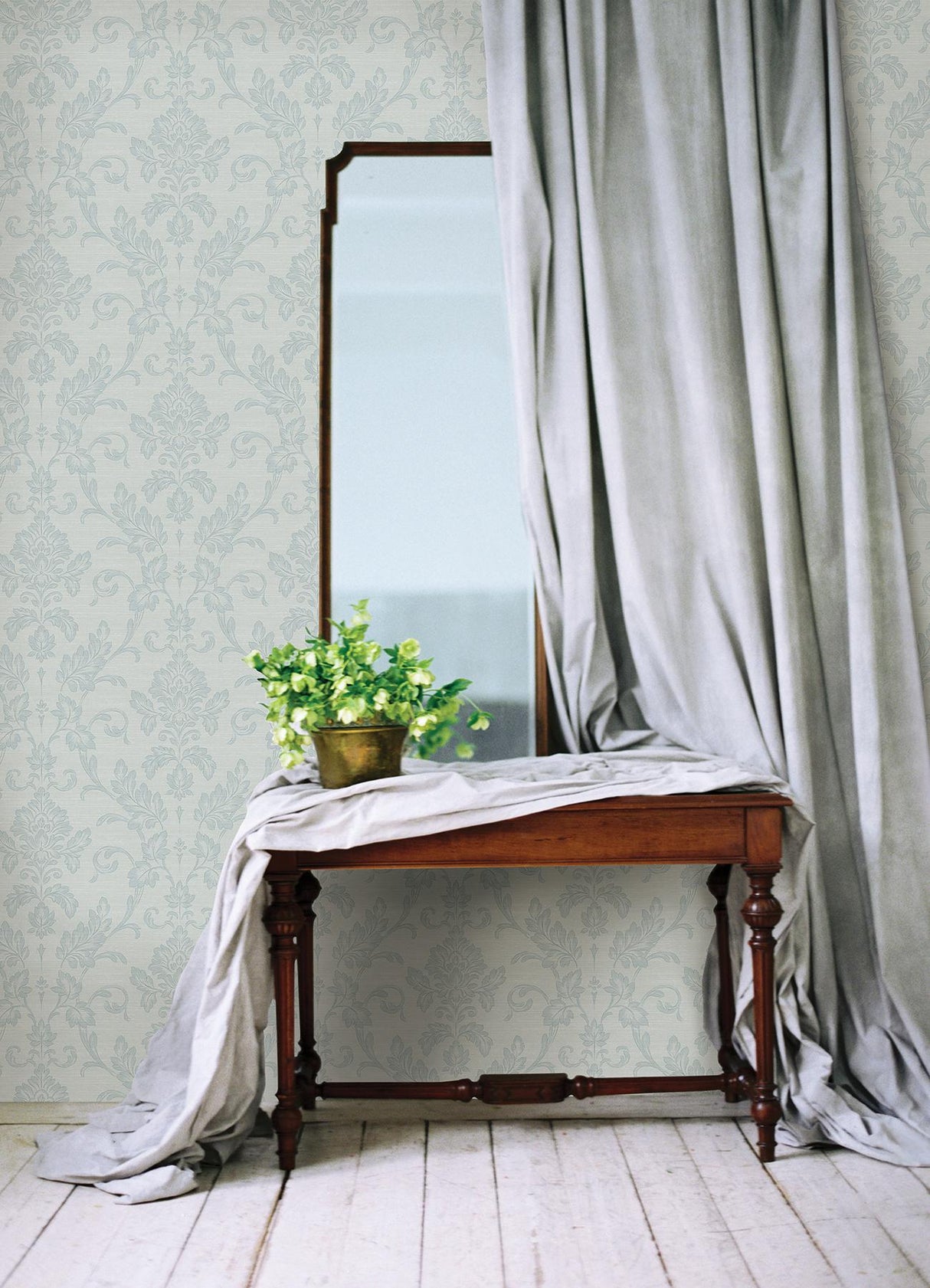 York Antonella Light Blue Scroll Wallpaper