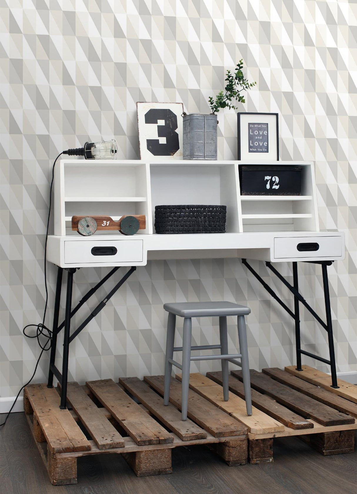 York Inez Neutral Geometric Wallpaper