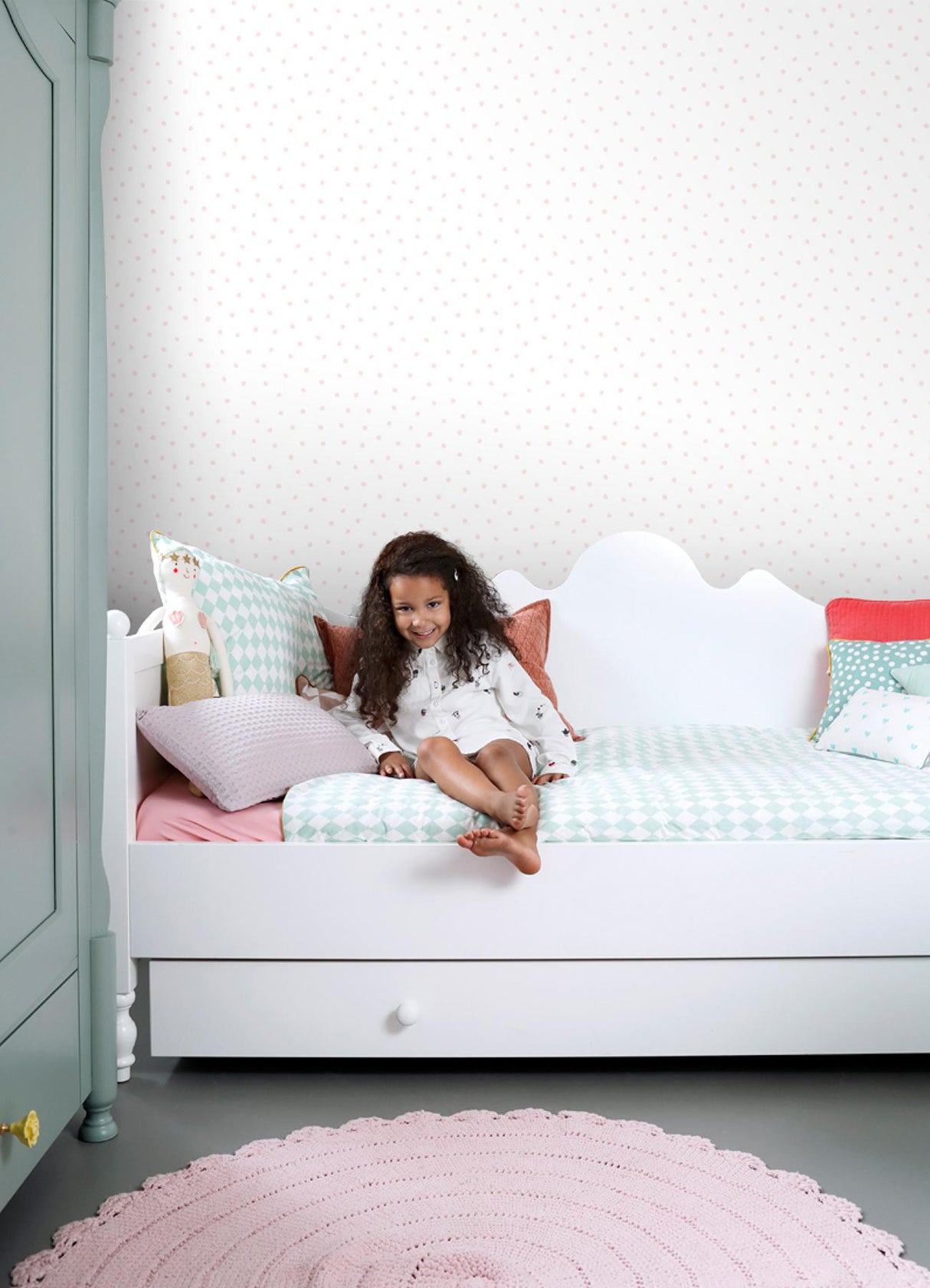 York Pixie Pink Dots Wallpaper