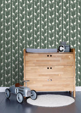 York Vivi Green Giraffe Wallpaper