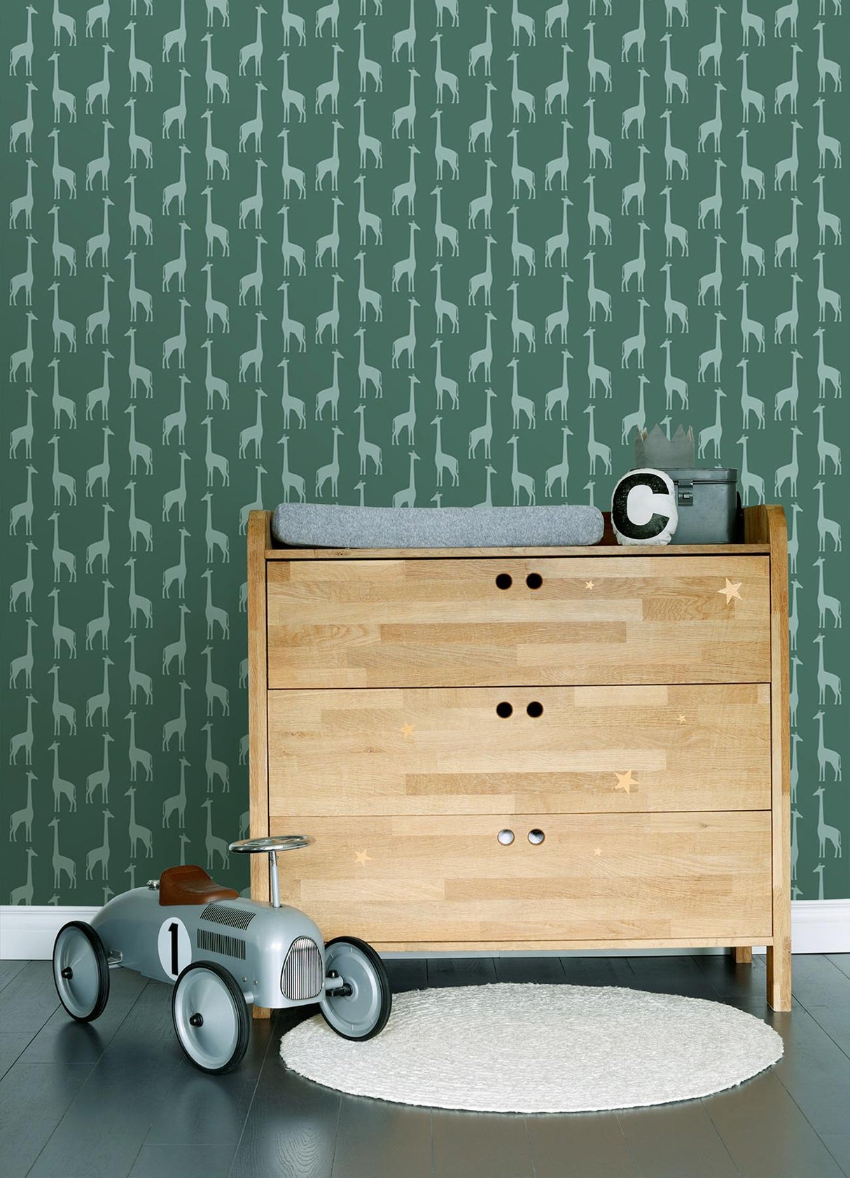 York Vivi Teal Giraffe Wallpaper