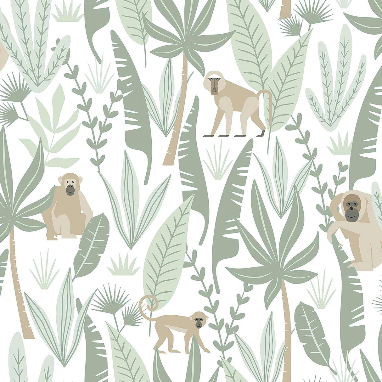 York Kiki Light Green Monkeys Wallpaper