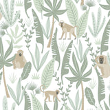York Kiki Light Green Monkeys Wallpaper
