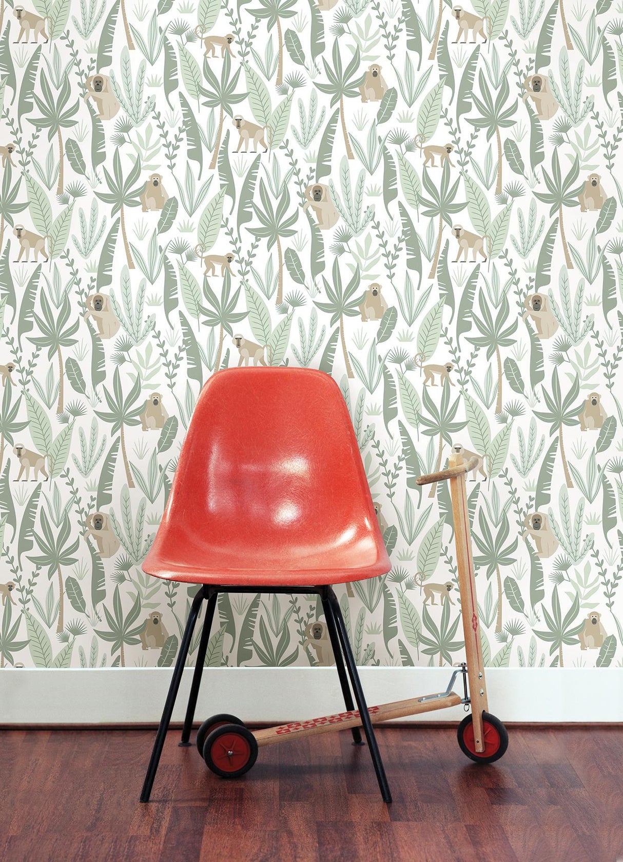 York Kiki Light Green Monkeys Wallpaper