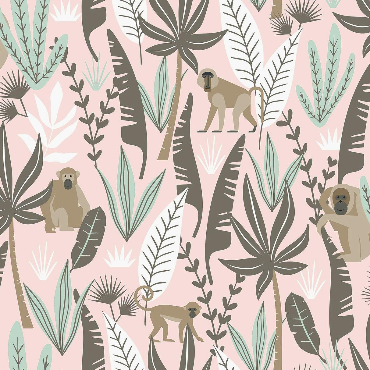 York Kiki Pink Monkeys Wallpaper