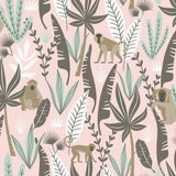 York Kiki Pink Monkeys Wallpaper