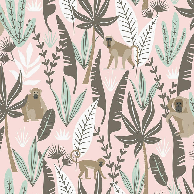 York Kiki Pink Monkeys Wallpaper