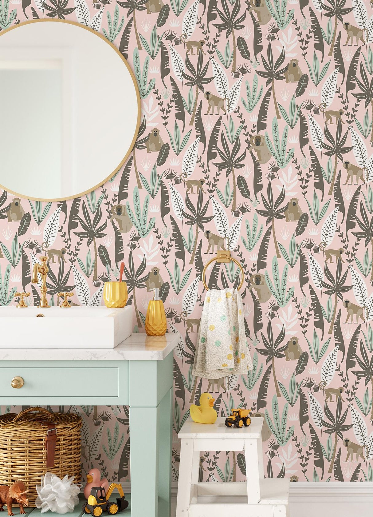 York Kiki Pink Monkeys Wallpaper