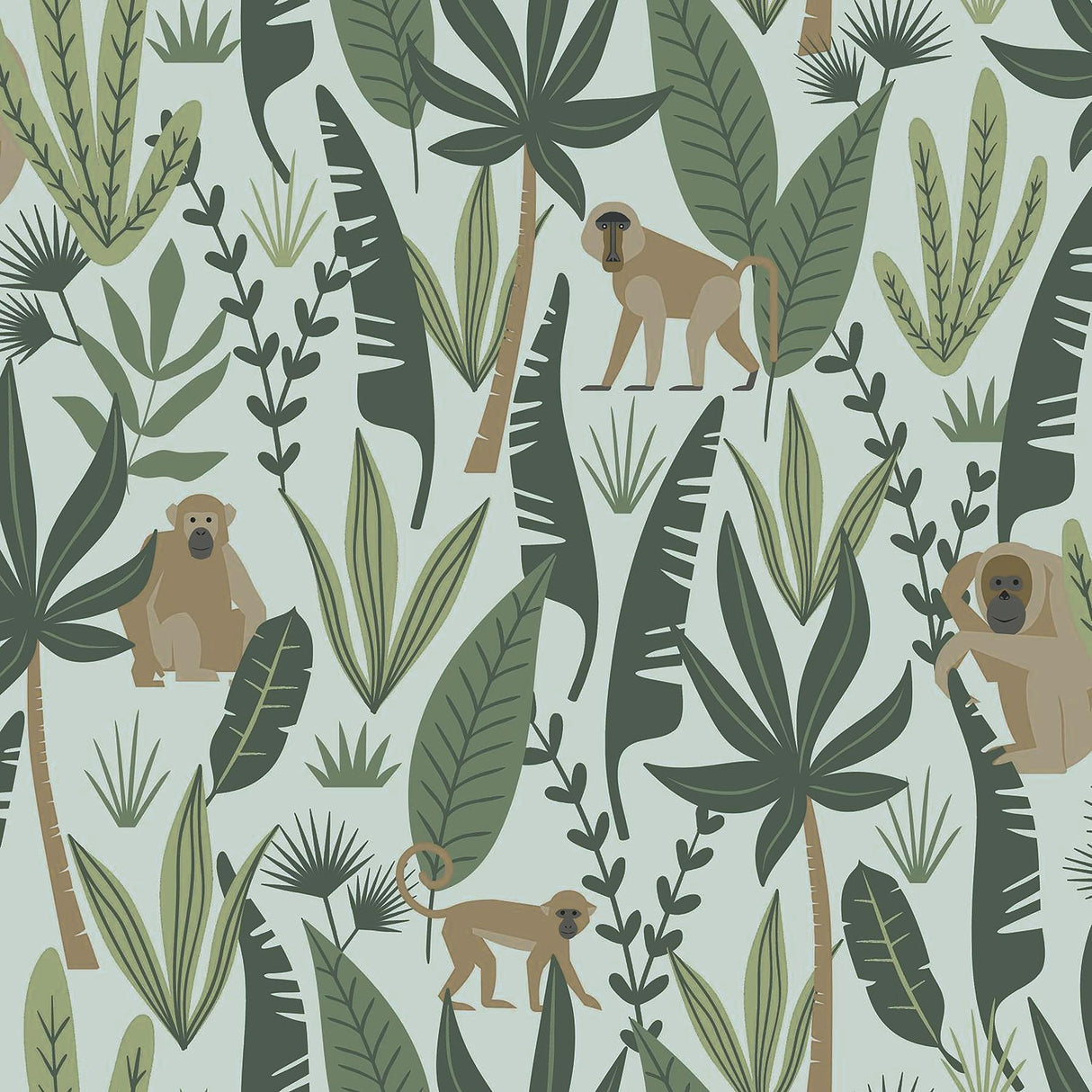 York Kiki Green Monkeys Wallpaper
