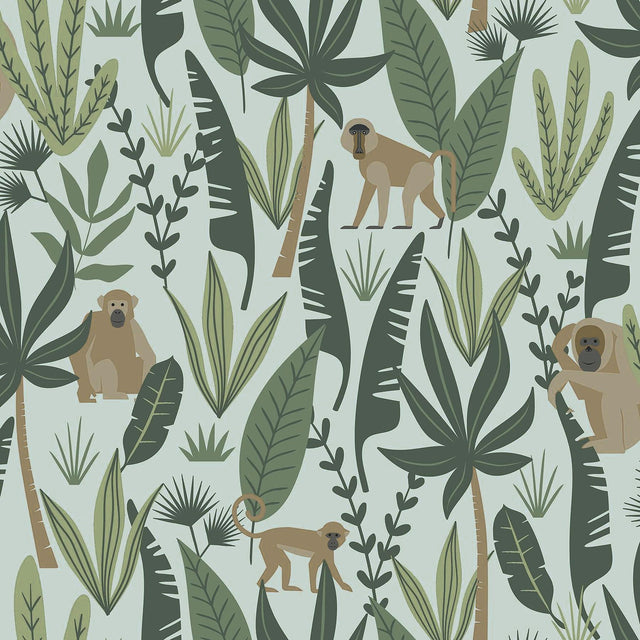 York Kiki Green Monkeys Wallpaper