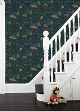 York Finola Dark Blue Bears Wallpaper