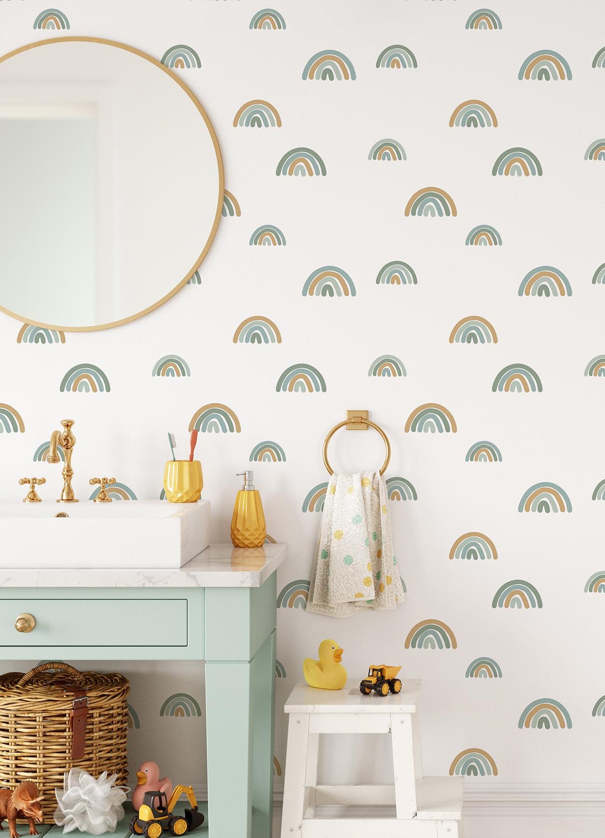 York Joss Teal Rainbow Wallpaper