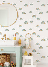 York Joss Teal Rainbow Wallpaper