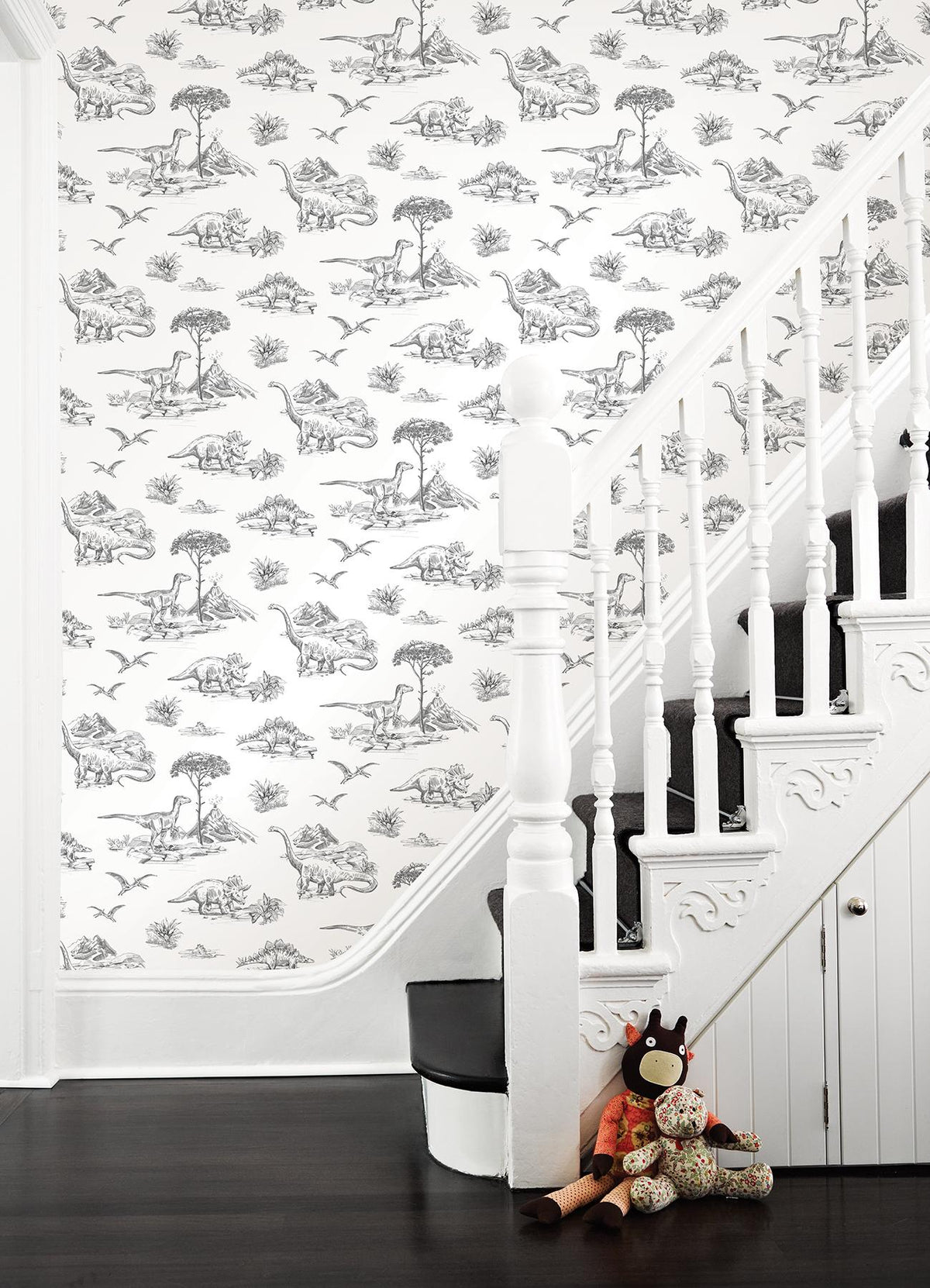 York Isolde Charcoal Dinosaurs Wallpaper
