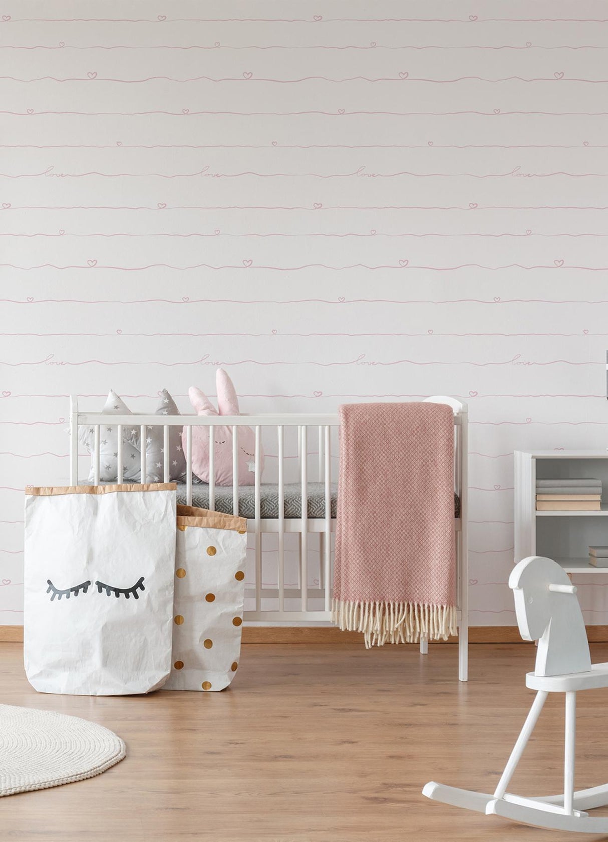 York Love & Hearts Pink Script Wallpaper