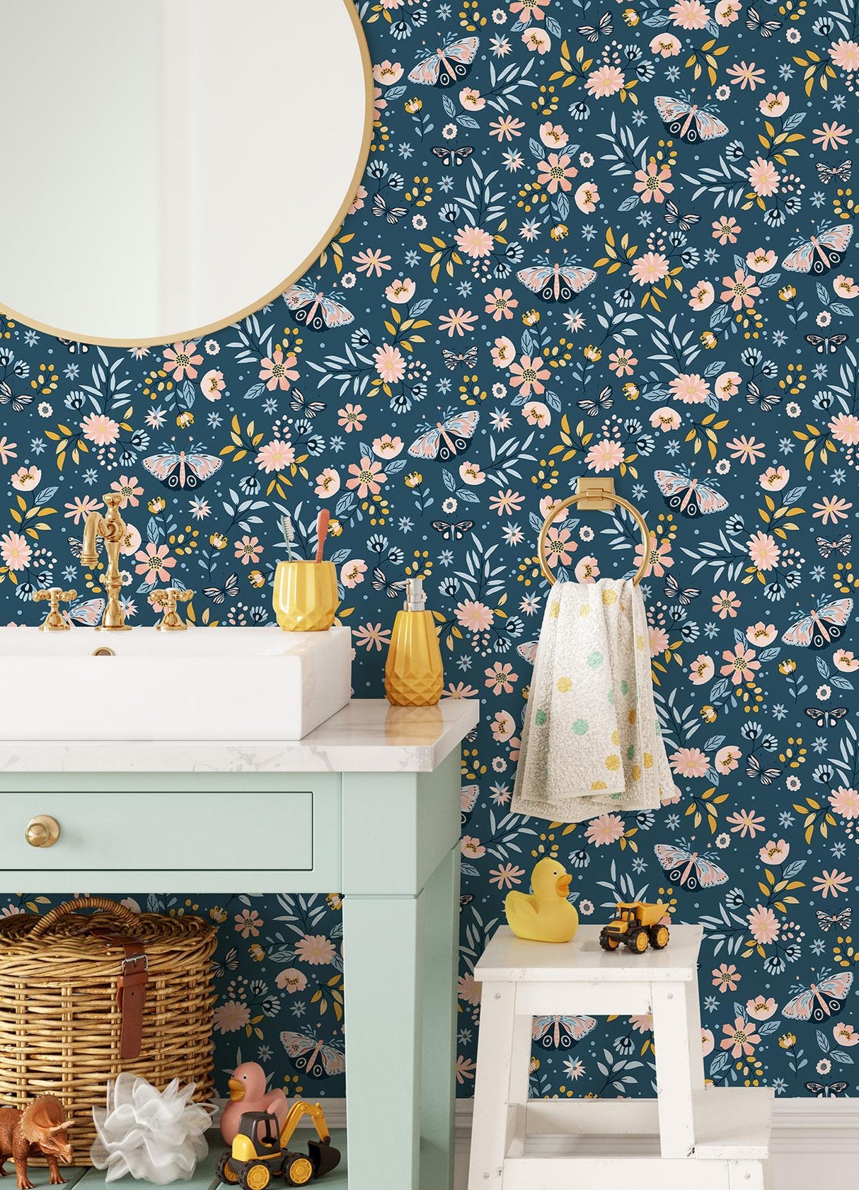 York Zev Blue Butterfly Wallpaper