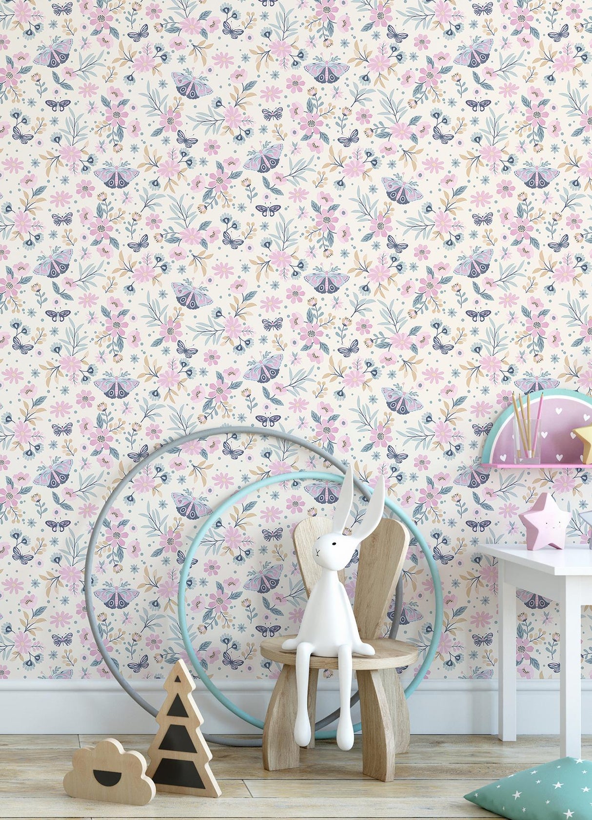 York Zev Pink Butterfly Wallpaper