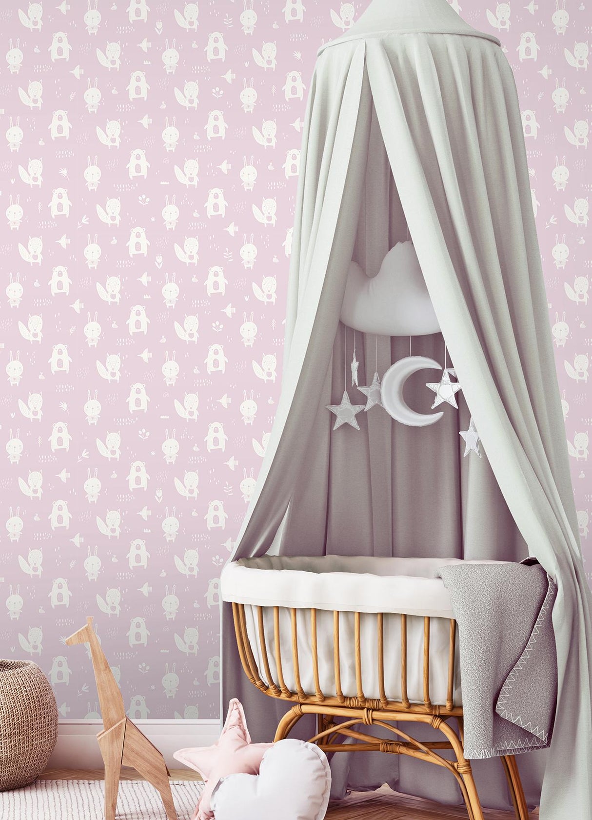 York Bitsy Pink Woodland Wallpaper