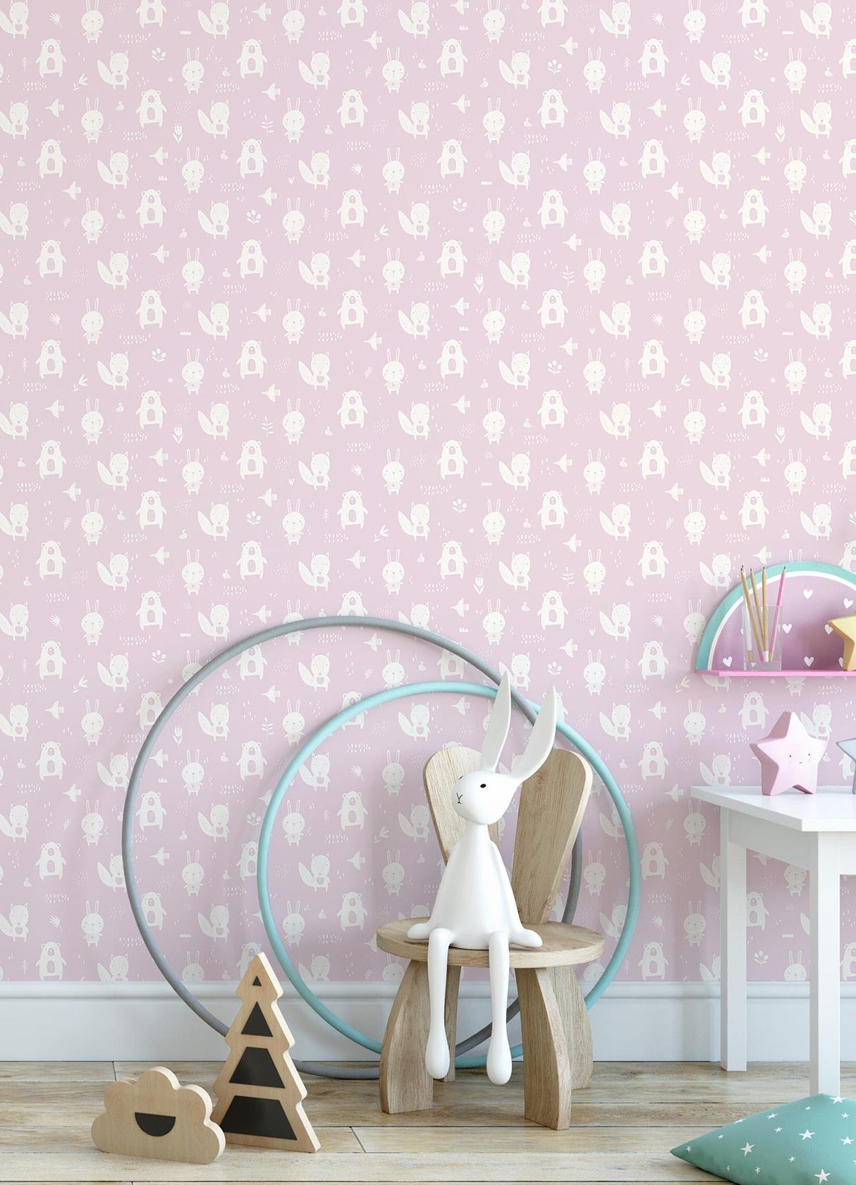 York Bitsy Pink Woodland Wallpaper
