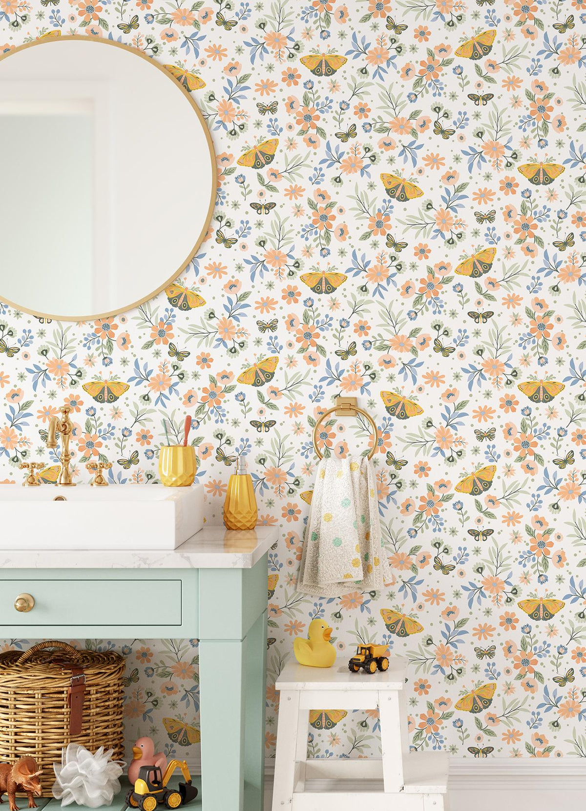 York Zev Coral Butterfly Wallpaper