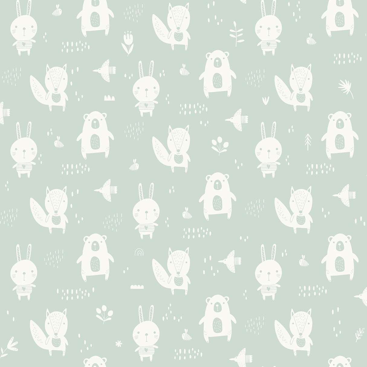 York Bitsy Mint Woodland Wallpaper
